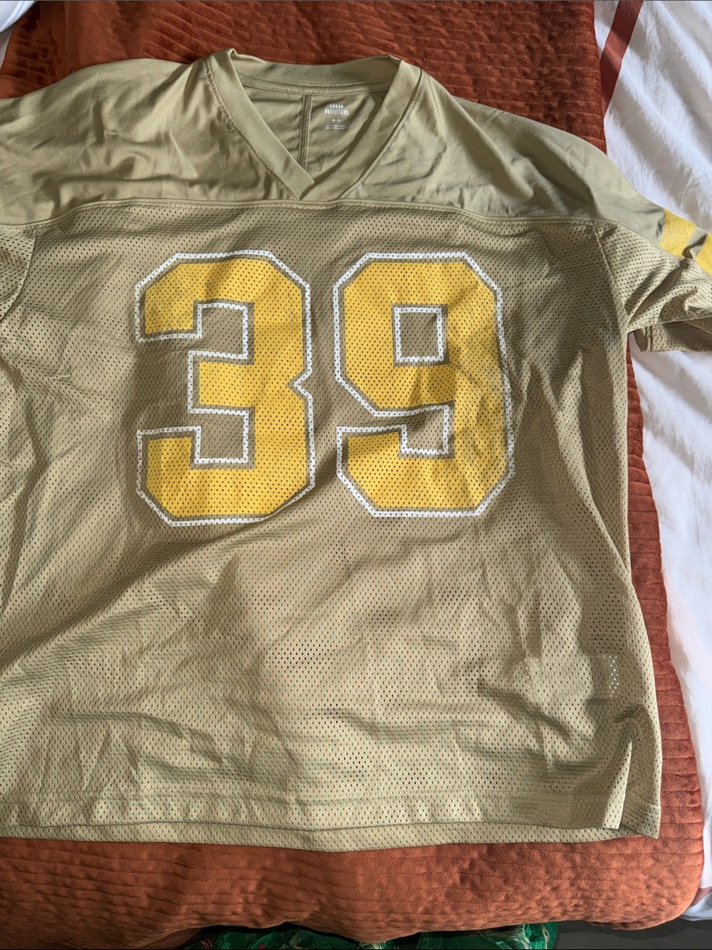 Urban Outfitters Beige Mesh Jersey with Yellow 39 Applique